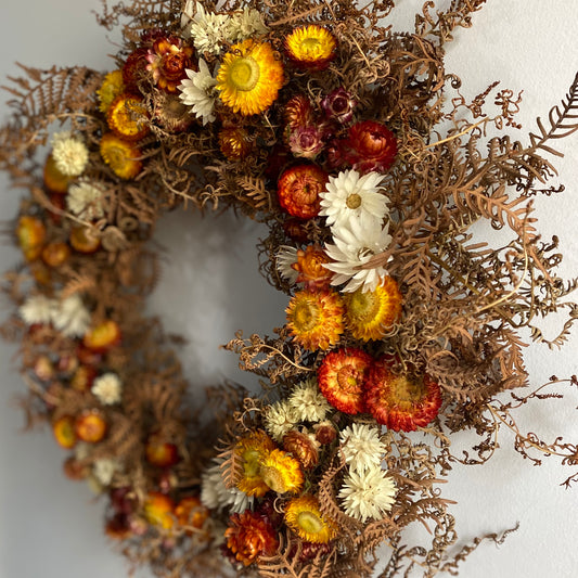 Everlasting Daisy Wreath - Dried Australian Wildflower Wreath -  Medium - Red, Gold and White