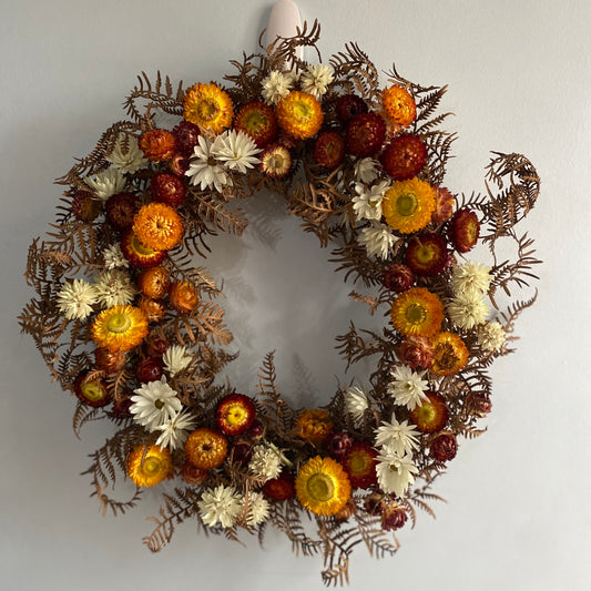 Everlasting Daisy Wreath - Dried Australian Wildflower Wreath -  Medium - Red, Gold and White