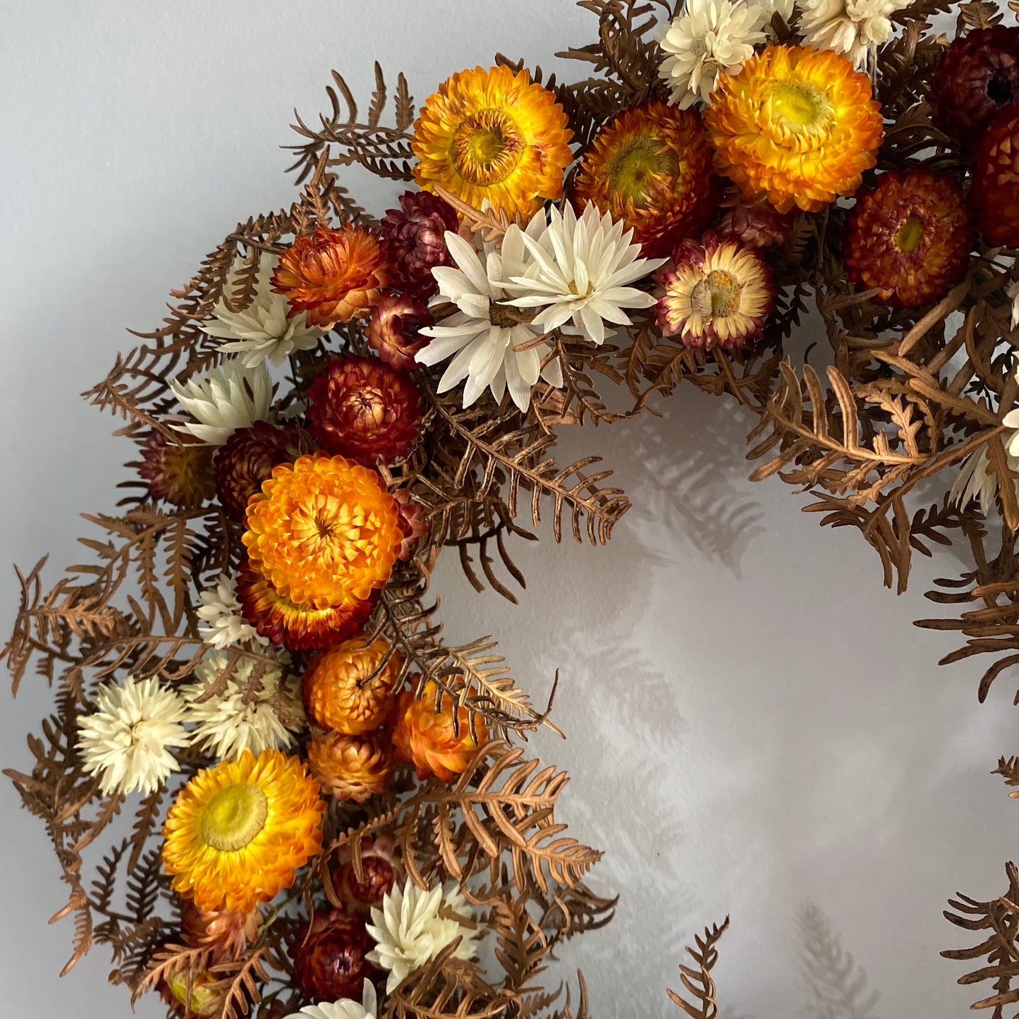 Everlasting Daisy Wreath - Medium - Red, Gold and White